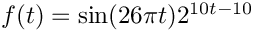 $f(t)=\sin(26\pi t)2^{10t-10}$